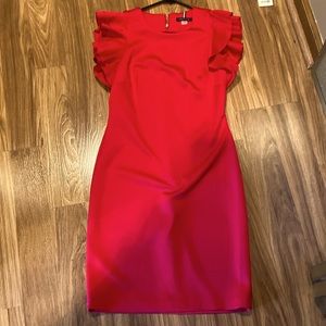 Cherry red gorgeous dress with ruffle shoulder/sleeves